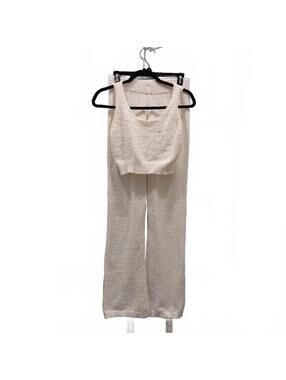 Cream Textured, 100% Soft,Fluffy,Polyester, Wide-Leg Pants & Tank Set. No Size..